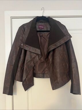 Vigoss Chocolate Brown Faux Leather Draped Jacket